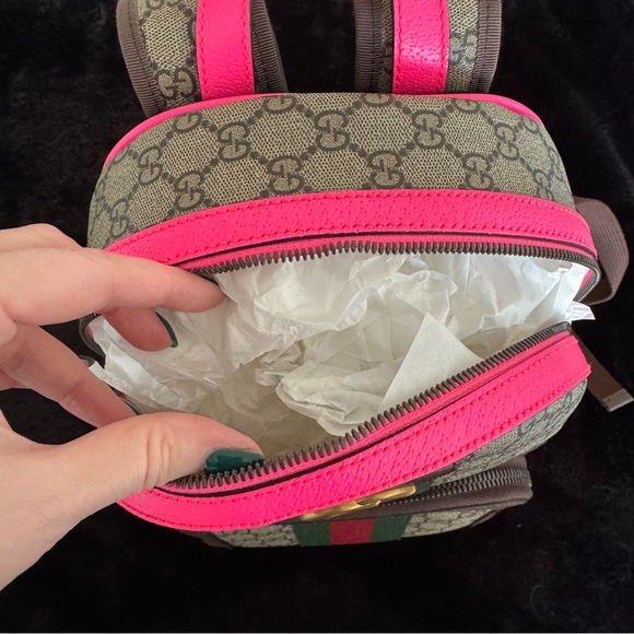 NEW Authentic Gucci Ophidia Small Backpack with Pink Trim - Picture 6 of 8